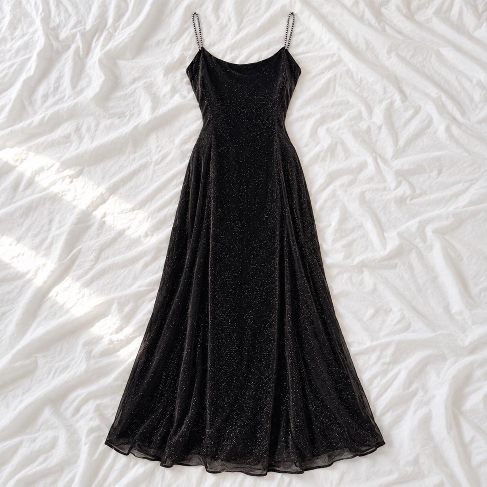 90s scott mcclintock black sparkle maxi dress size 8 petite